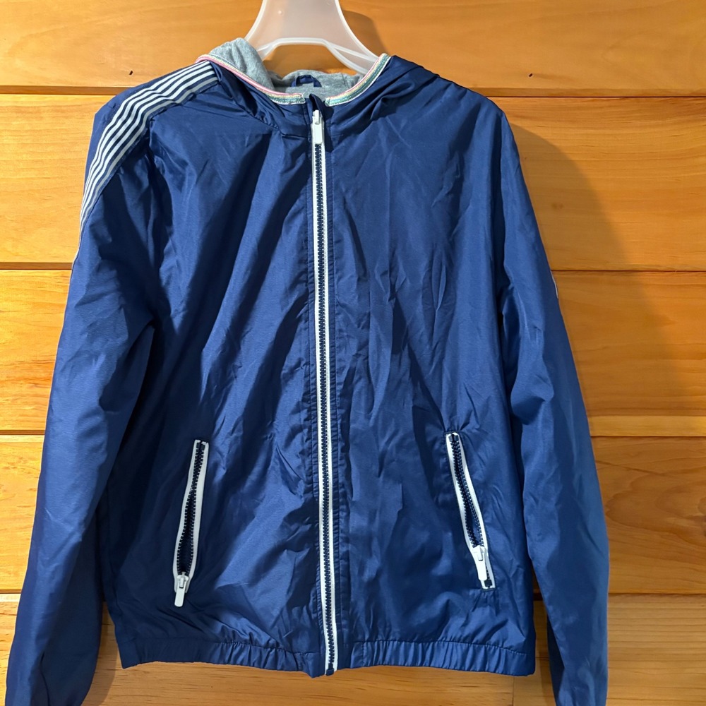 London Fog Girls Navy Blue Hooded Windbreaker Jacket Size L 14-16 L120A06